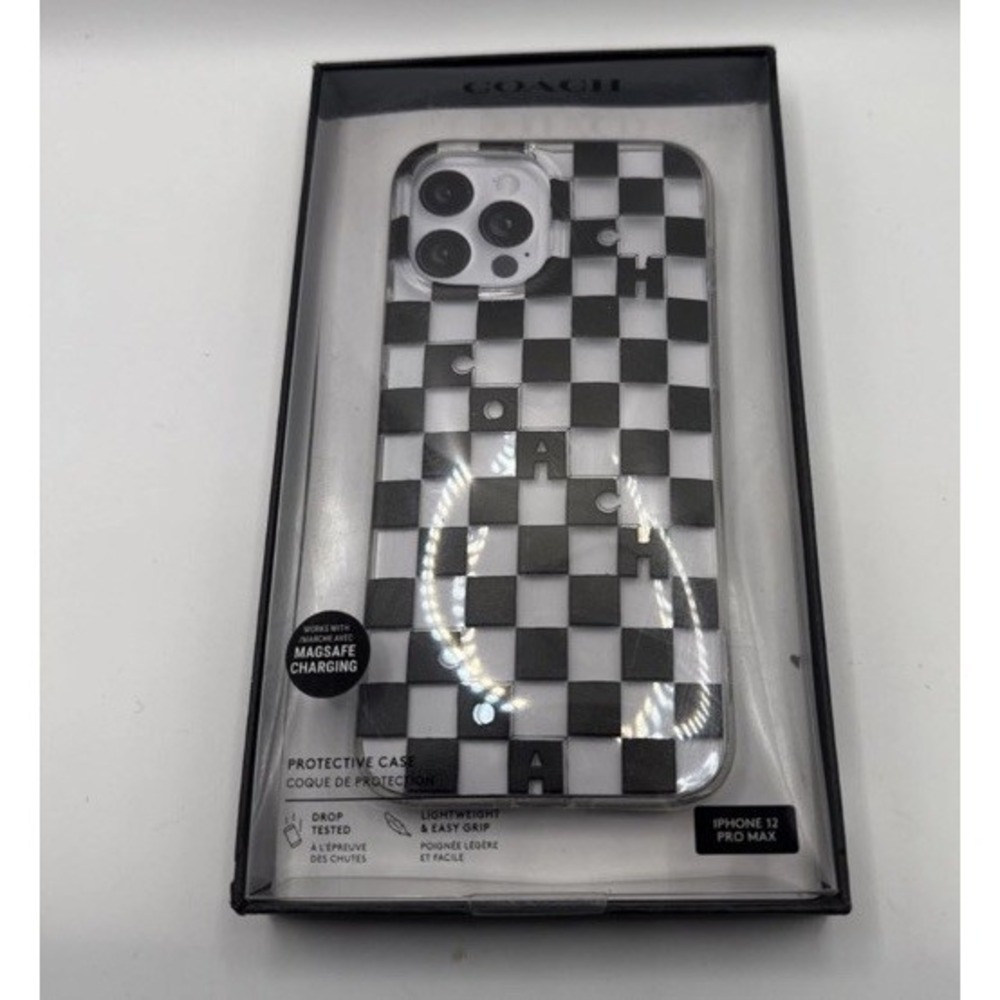 Coach iPhone 12 Pro Max Luxury Case Checkered Glitter Design Black New